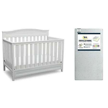 Delta Children Emery 4-in-1 Crib, White + Serta Perfect Slumber Dual Sided Recycled Fiber Core Crib  | Walmart (US)