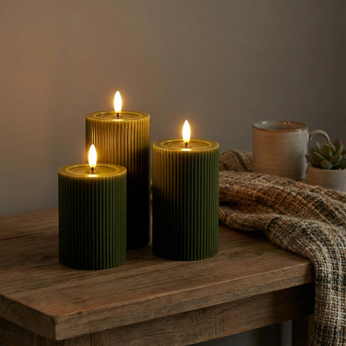 Fluted Ribbed LED Pillar Candles, with Reflective Melted-Wax Effect – Flickering Flame, Remote,... | Wayfair North America