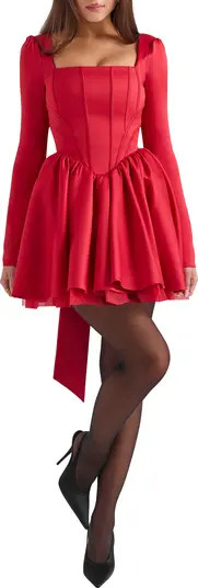 Nina Bow Back Long Sleeve Corset Minidress | Nordstrom