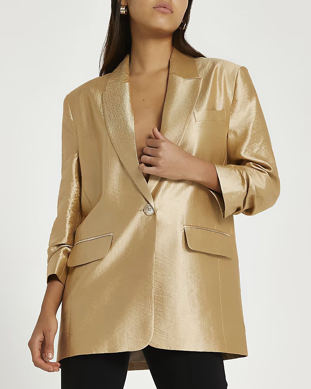 River Island Womens Gold oversized blazer | River Island (US)