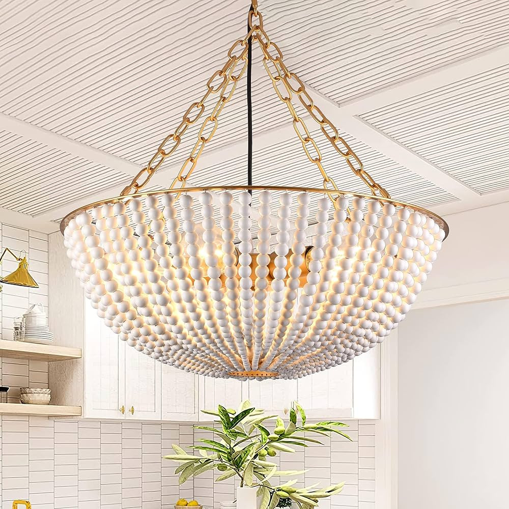Bohemia Wood Beaded Chandelier Boho Chandelier Bristol Wood Bead Chandelier Beaded Light Fixture ... | Amazon (US)