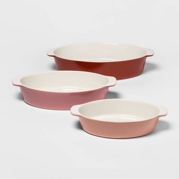 3pc Stoneware Oval Bakeware Set Pink - Threshold™ | Target
