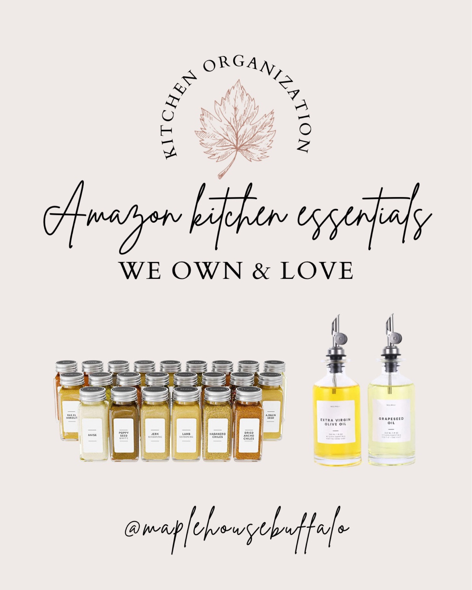 Amazon kitchen essentials we own & love! Each of these products is highly rated on Amazon & we are very happy with both the form & function in our own kitchen. Both are a great value for the quality! 
▫️Use my code: MOLIMOLI416 for 5% off oil & vinegar dispensers! 
Spice jars | spice organizers | oil & vinegar dispensers | kitchen organization | modern traditional | transitional style | design 

#LTKunder50 #LTKFind #LTKhome