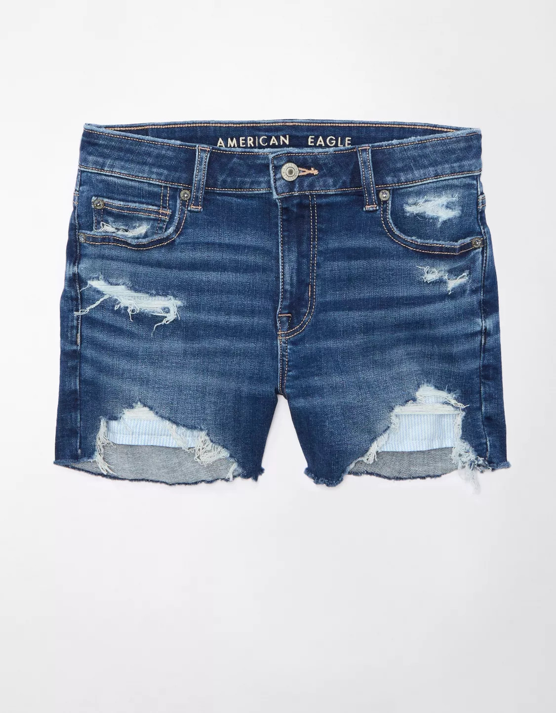 AE Next Level Ripped Denim Midi Short | American Eagle Outfitters (US & CA)