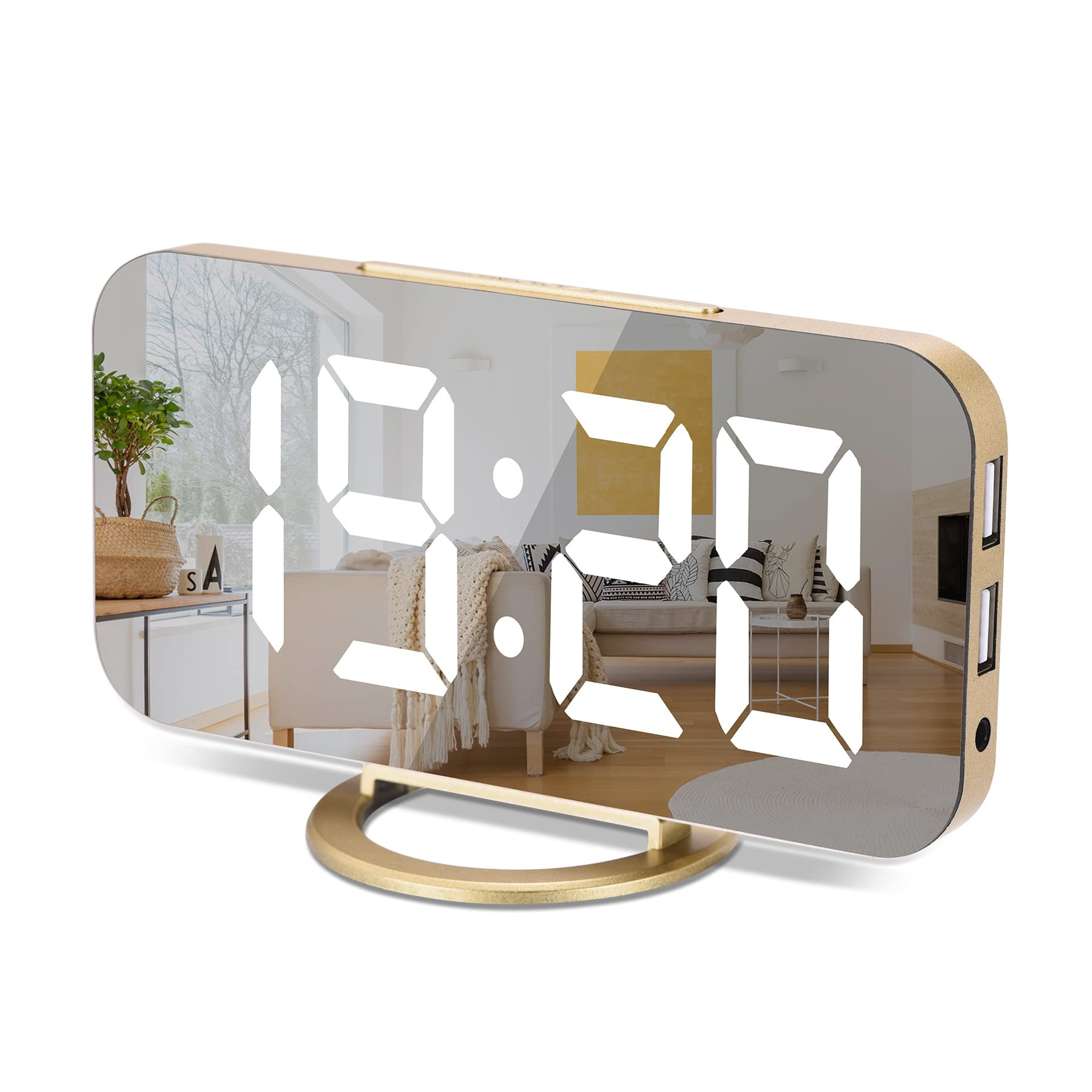 Digital Clock Large Display, LED Electric Alarm Clocks Mirror Surface for Makeup with Diming Mode... | Amazon (UK)