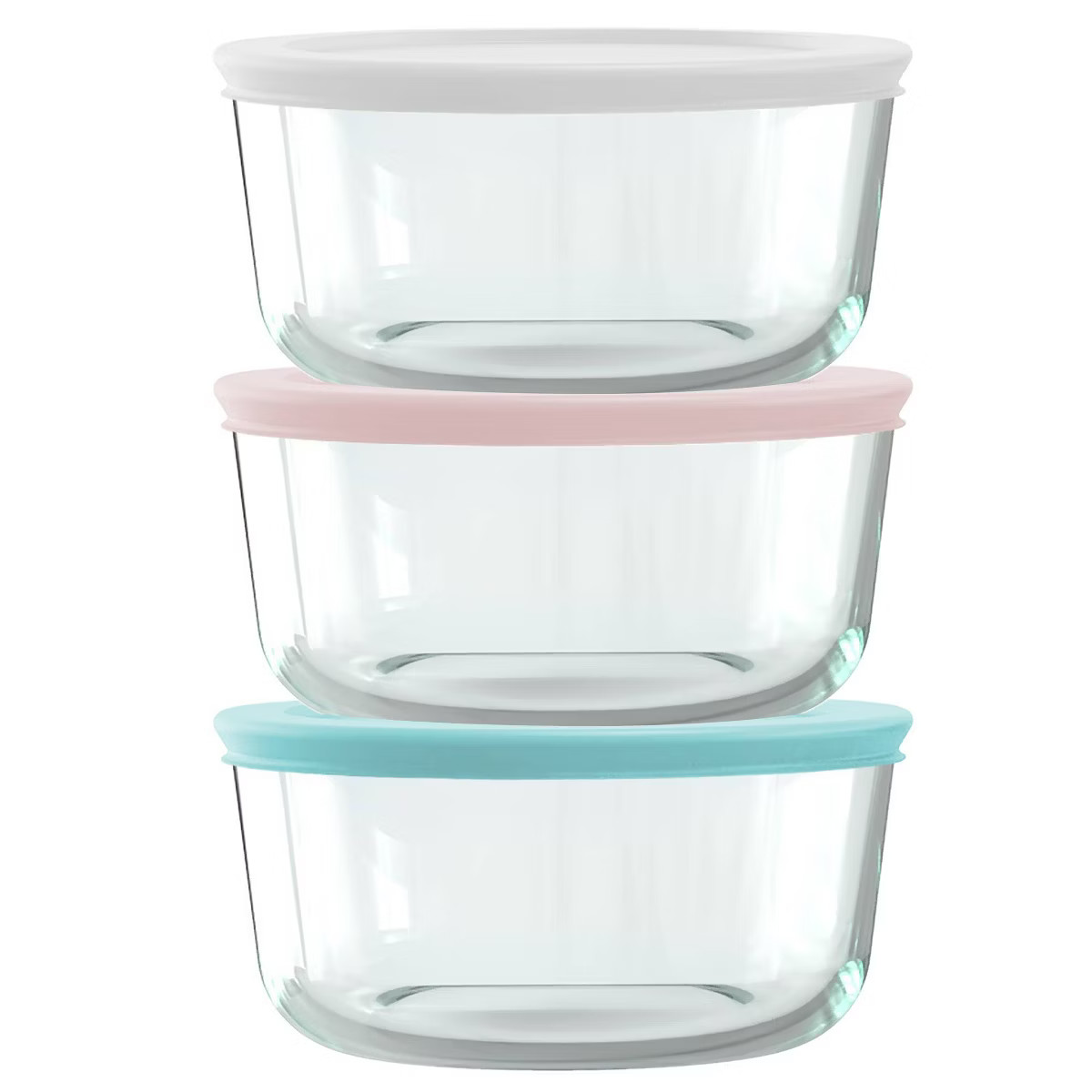 Pyrex® Simply Store® 6-pc 4-cup Round Glass Storage Set with Assorted Color Lids: Small Glass C... | Target
