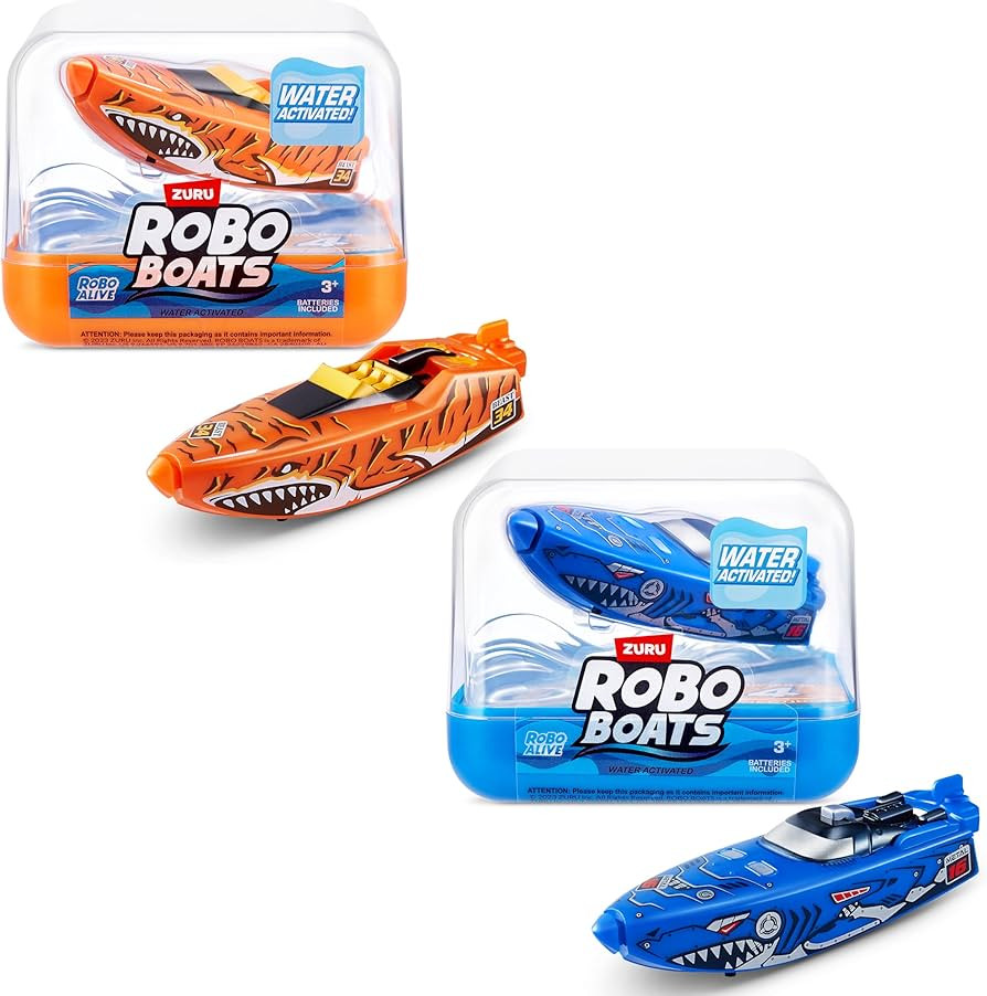 Robo Alive Robo Boats, Tiger Shark & Robo Shark Boat, 2 Pack, by ZURU Water Activated Boat Toy, (... | Amazon (US)