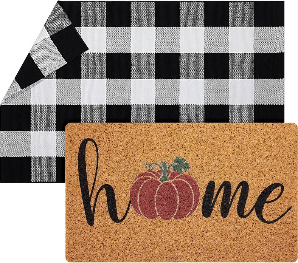 Geelin 2 Pcs Fall Home Door Mat Pumpkin Welcome Mat Thanksgiving Front Door Mat Outdoor Decorativ... | Amazon (US)