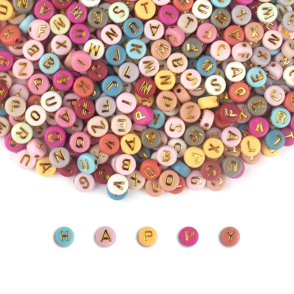 1000PCS Colourful Letter Beads for Threading, 4 x 7 MM Acrylic Round Beads for Jewellery DIY Maki... | Amazon (US)