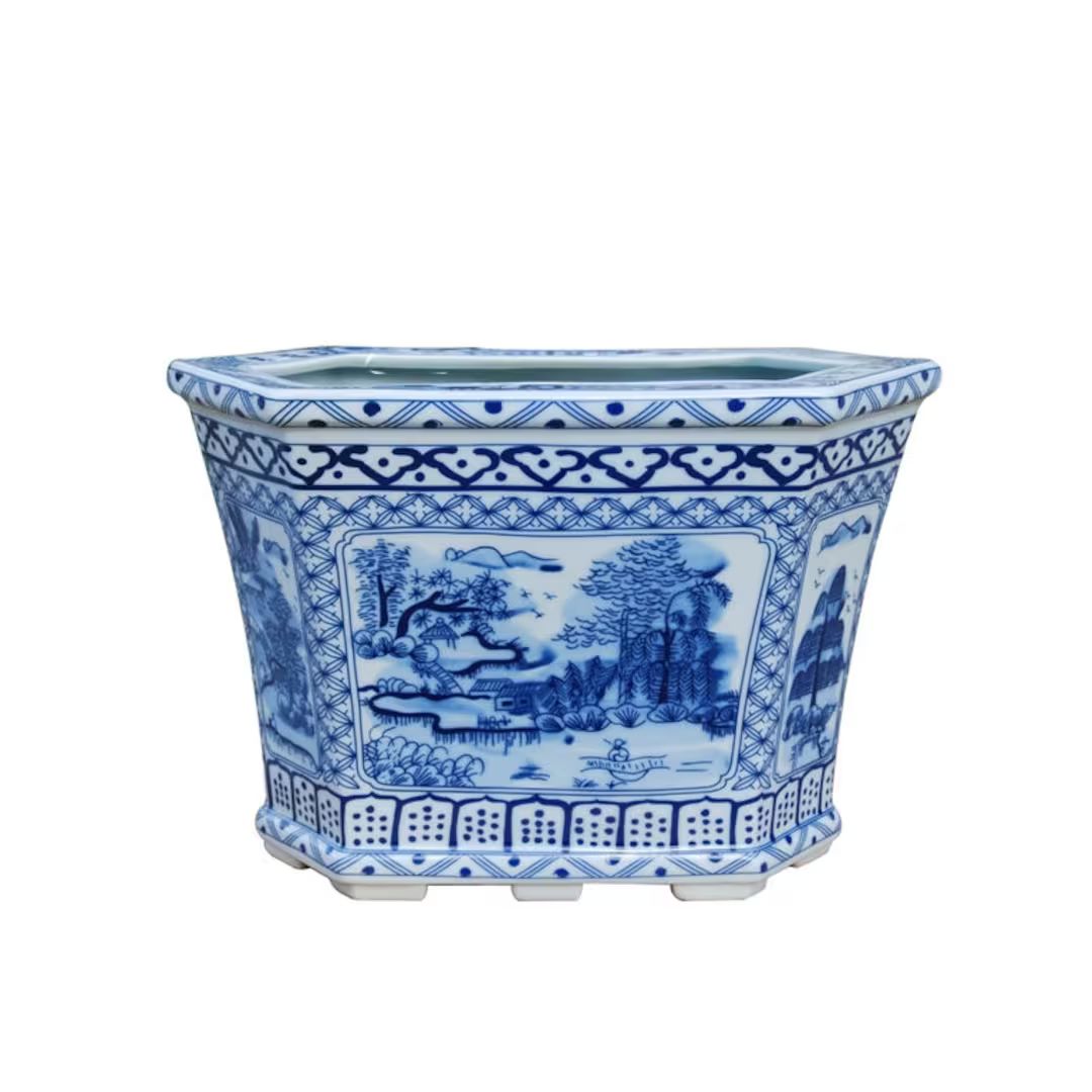 Chinese Blue & White Hexagonal Porcelain Planter | Etsy (US)