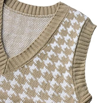 Jlihang Oversized Houndstooth Knitted Vest Sweater Vintage V Neck Loose Sleeveless Sweater | Amazon (US)