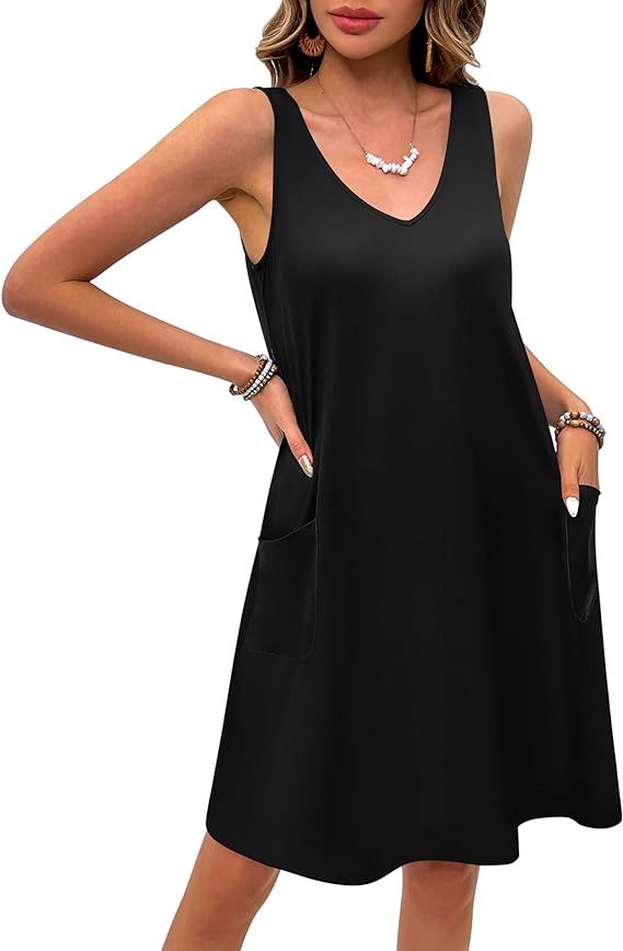 Ekouaer Women's Nightgown Sleeveless Nightshirt V Neck Chemise Soft Night Dress Sleepwear with Po... | Amazon (US)