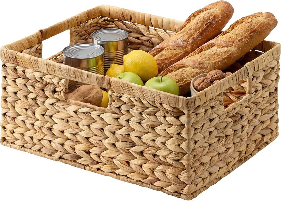 StorageWorks Extra Large Wicker Baskets for Organizing, Water Hyacinth Storage Basket with Built-... | Amazon (US)