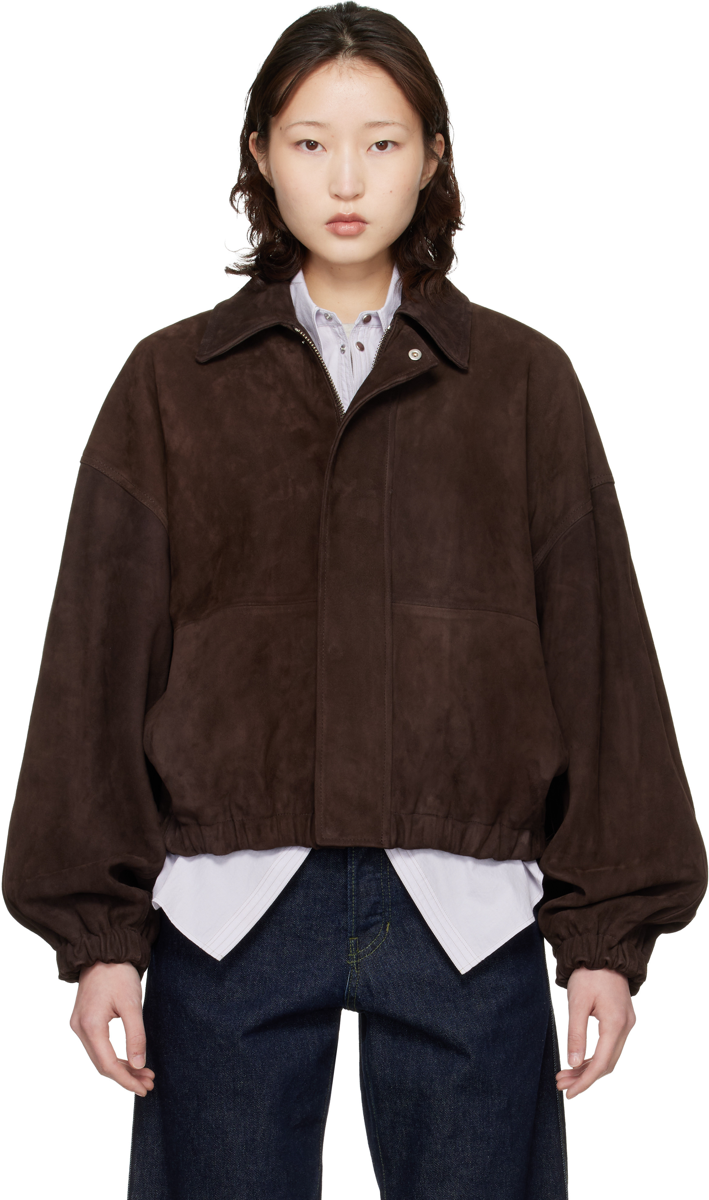 Cordera Brown Paneled Suede Bomber Jacket | SSENSE