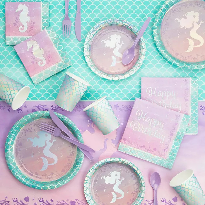 Mermaid Print Iridescent Birthday Party Supply Kit | Target