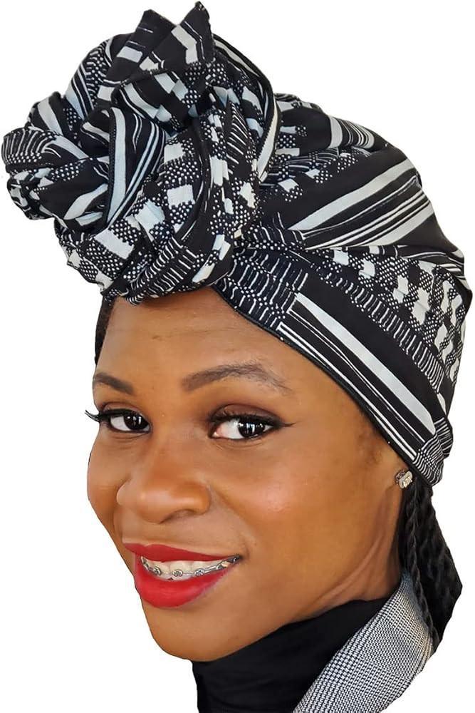 Dupsie's Black and white Kente African Print Head Wrap | Amazon (US)