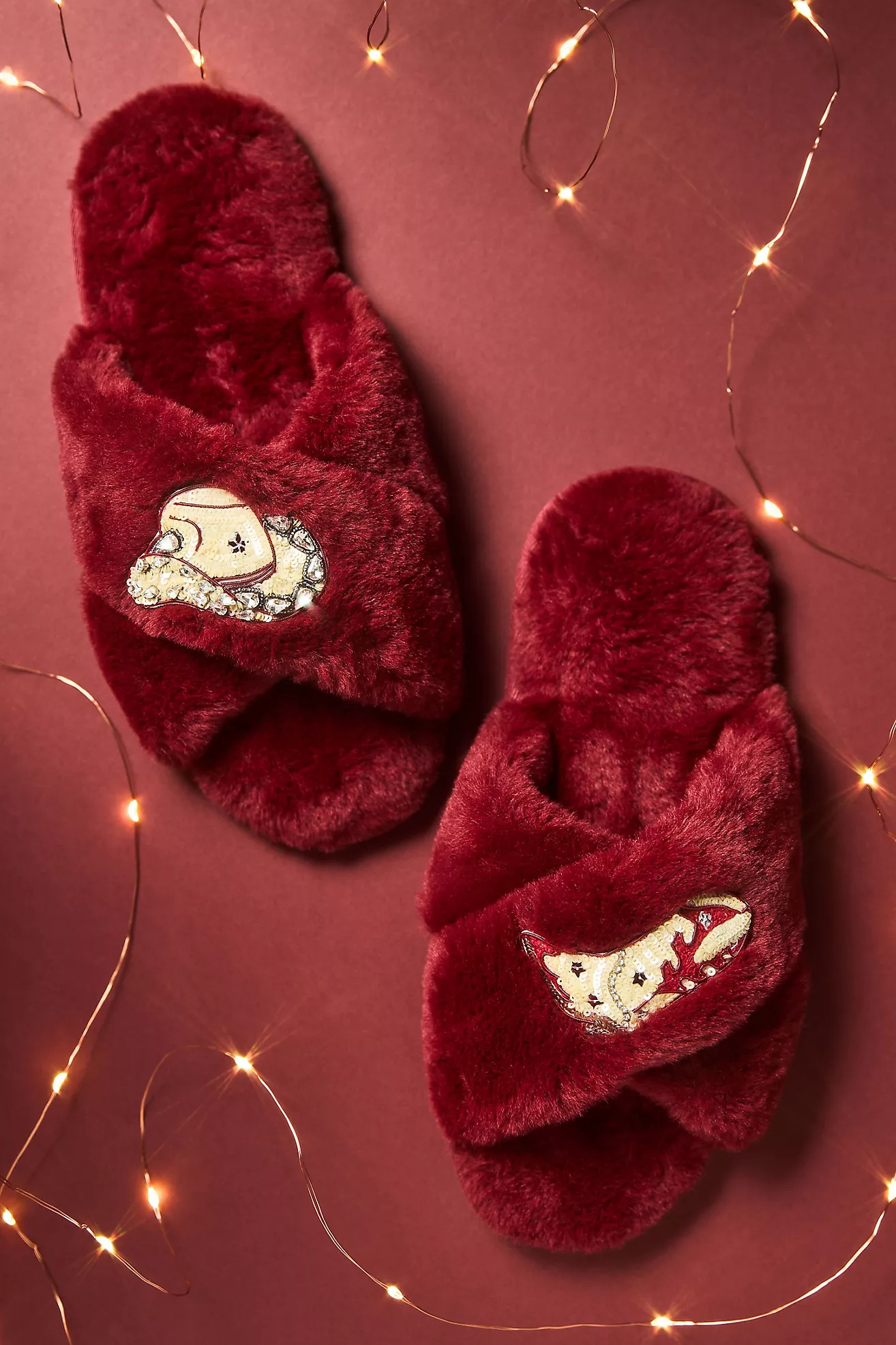 Maeve Icon Patch Fuzzy Slippers | Anthropologie (US)