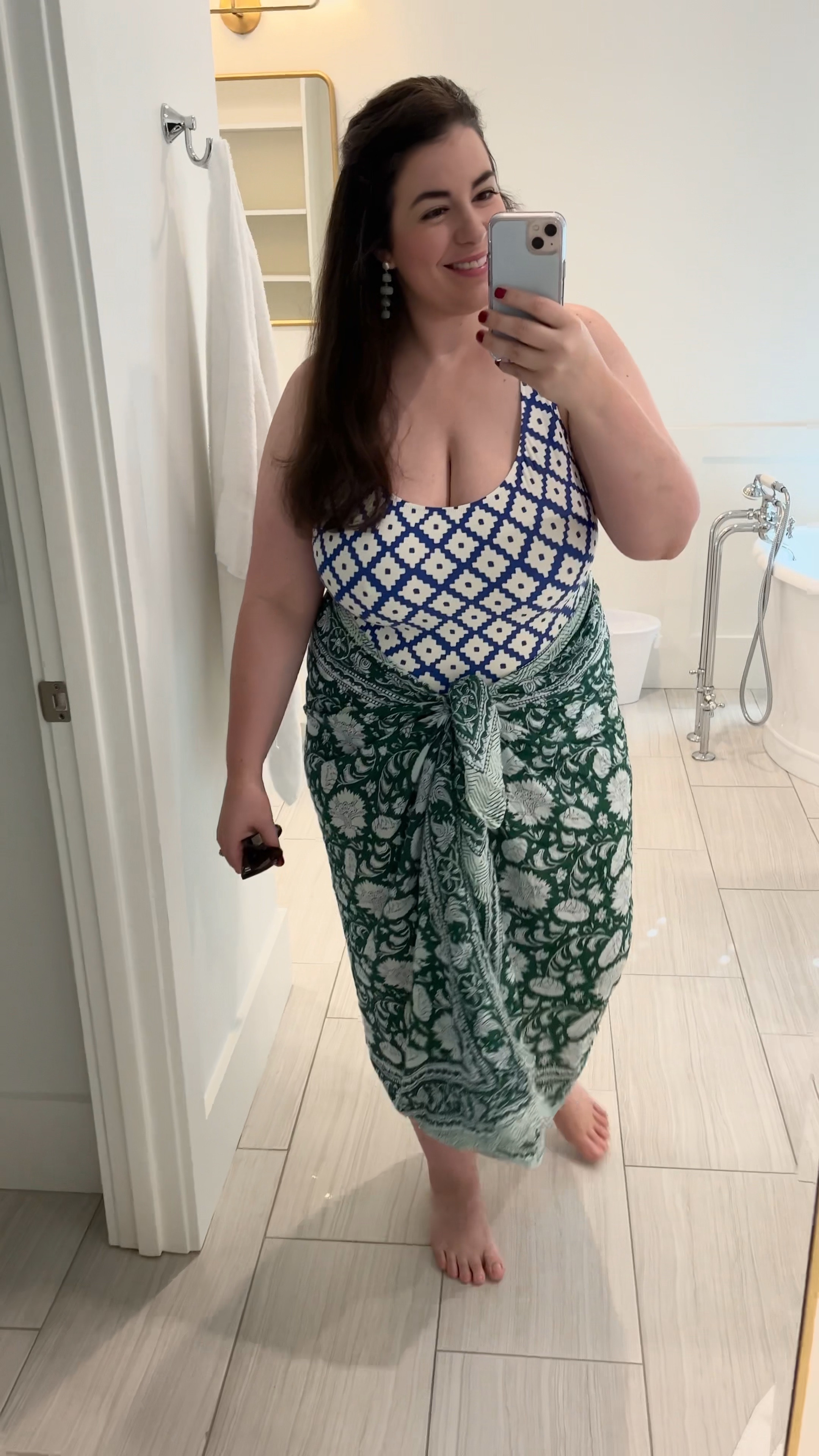 This is an old J. Crew swimsuit but I was able to find it in a size 2! Linked the same Pareo, which works for petites through plus sizes.  Earrings are by the wonderful small business, Julie Ryan Designs.

#LTKplussize #LTKmidsize #LTKswim