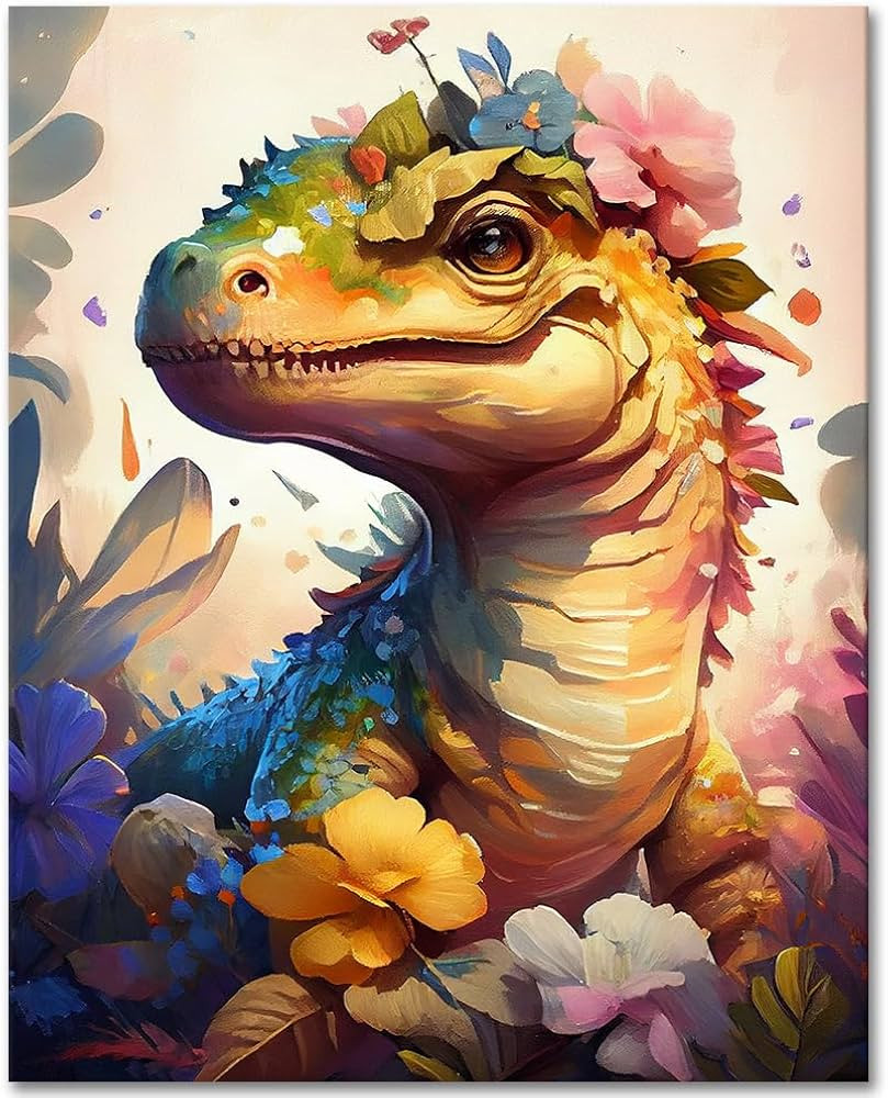 Rebotipy Paint by Numbers Kits for Adults Kids Cute Dinosaurs with Florals Oil Painting Animals O... | Amazon (US)