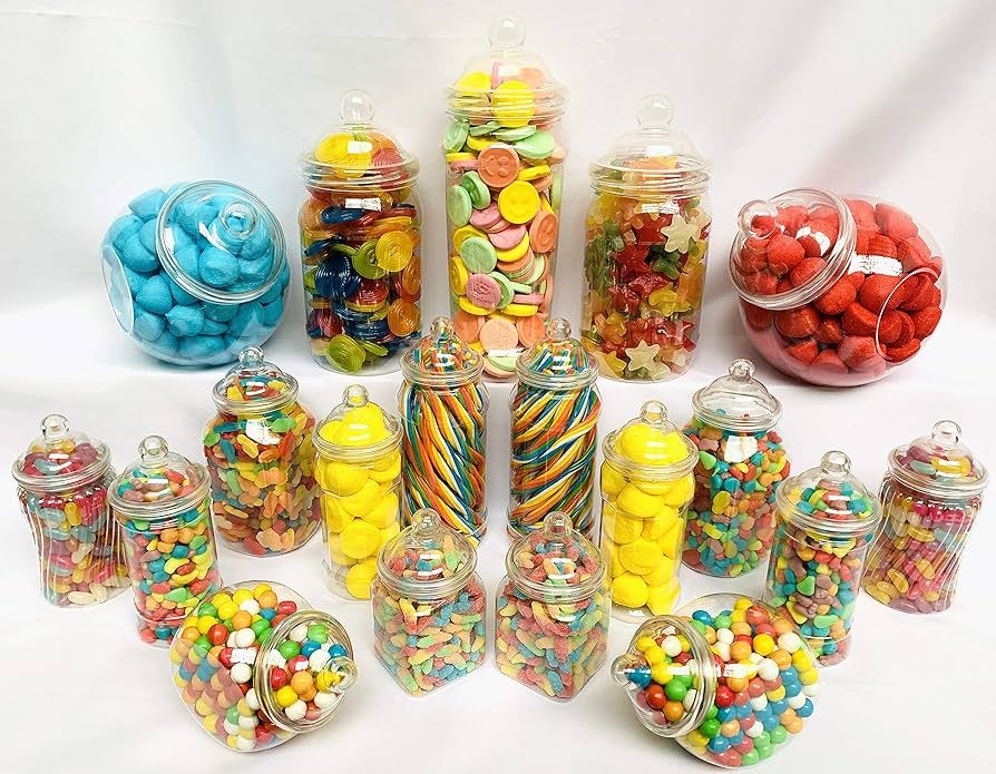 19 Retro Empty Plastic Sweet Jars for Pick & Mix, Victorian Sweet Shop, Candy Buffet Kit, Party P... | Amazon (US)
