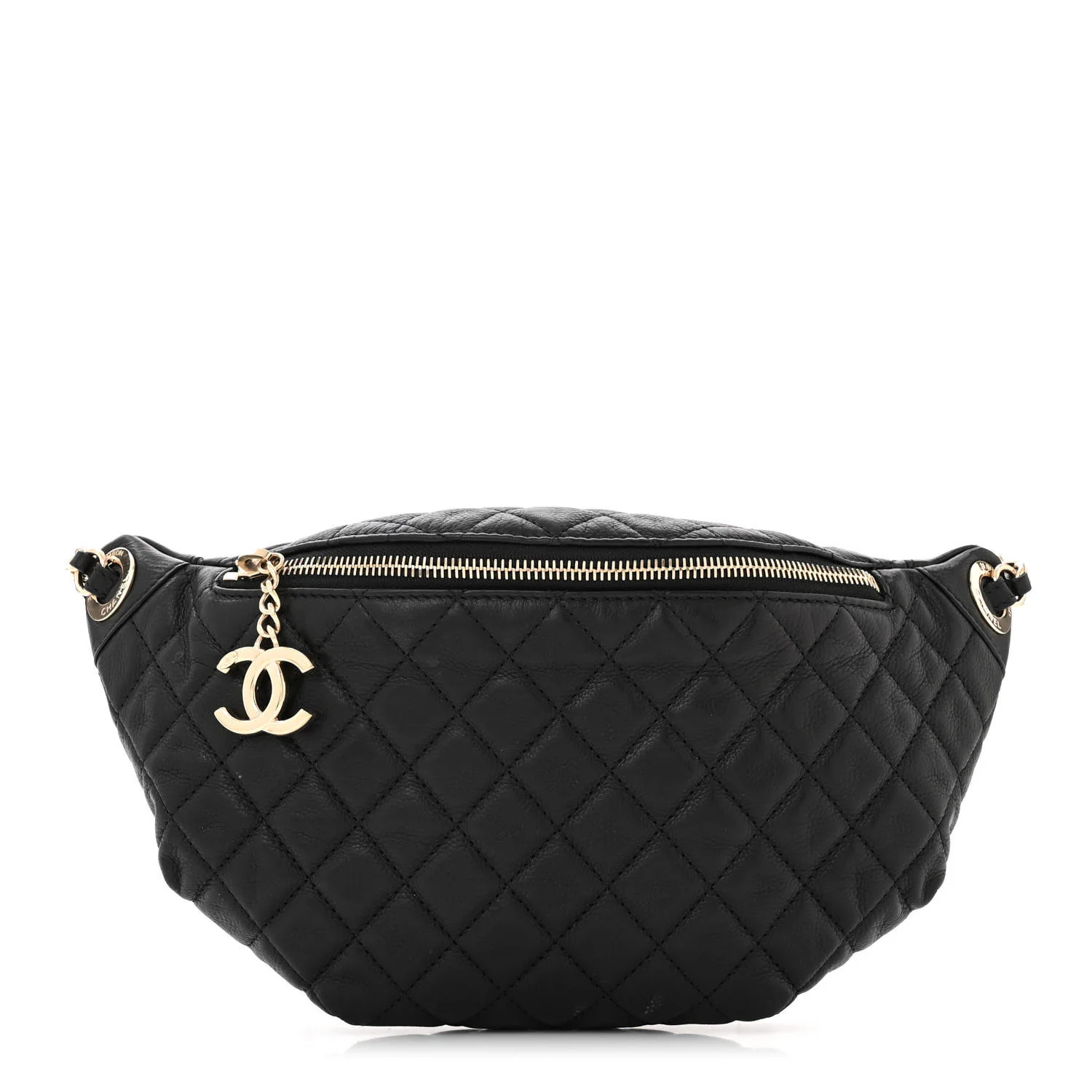 Calfskin Quilted Banane Waist Bag Fanny Pack Black | FASHIONPHILE (US)