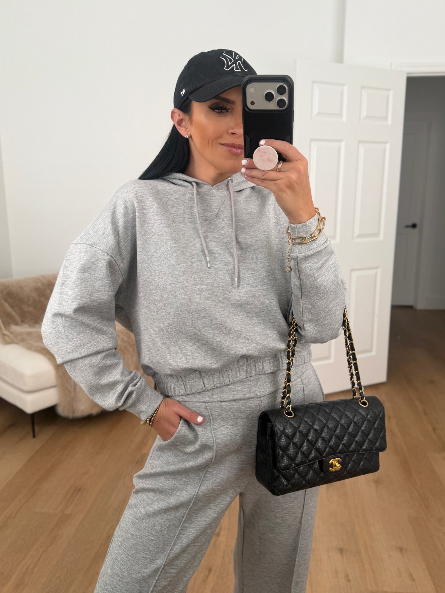  Women’s New Scubaknit Seamed Sweatpants wearing size small. Women's New Scubaknit Pullover Hoodie wearing size small. 