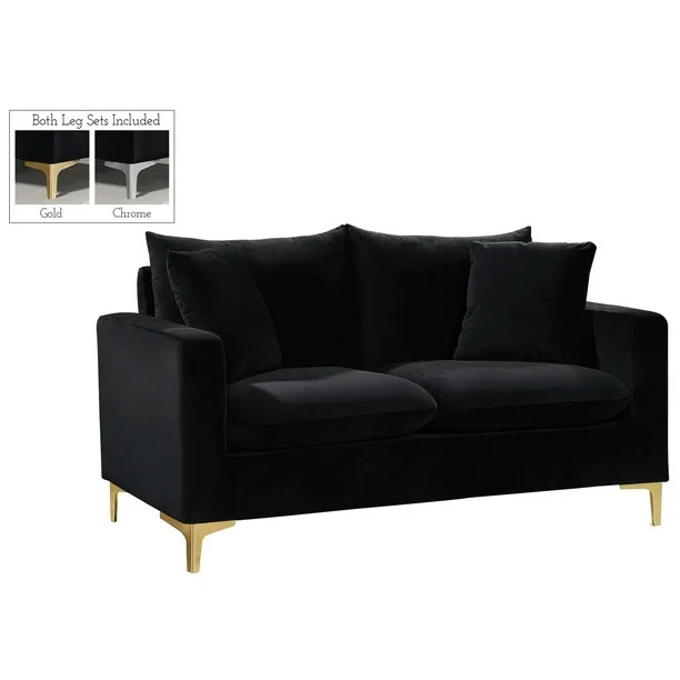 Naomi Black Velvet Loveseat-Color:Black Velvet,Style:Contemporary - Walmart.com | Walmart (US)