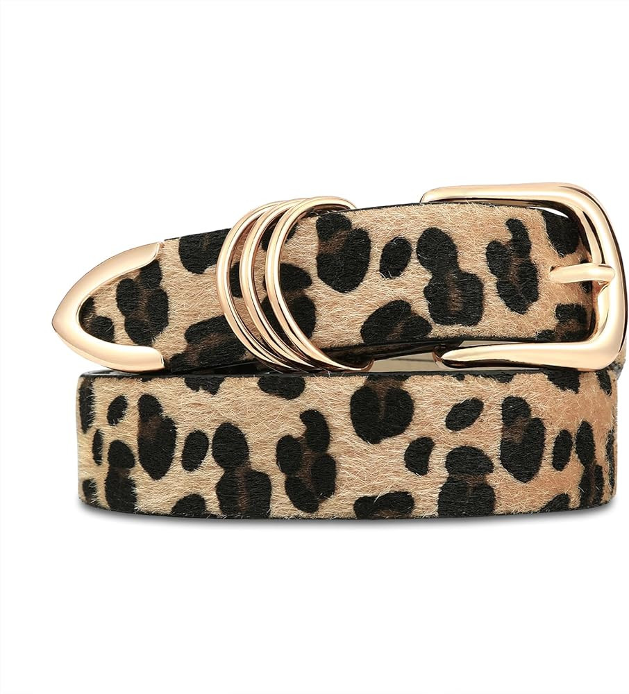 Women's Leather Belts with Gold Buckle Fashion Leather Waist Belt Elegant Ladies Belts for Jeans ... | Amazon (US)