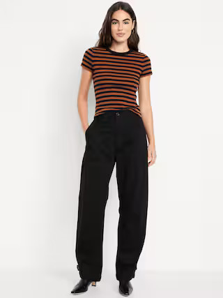 Mid-Rise Twill Barrel Pants | Old Navy (US)