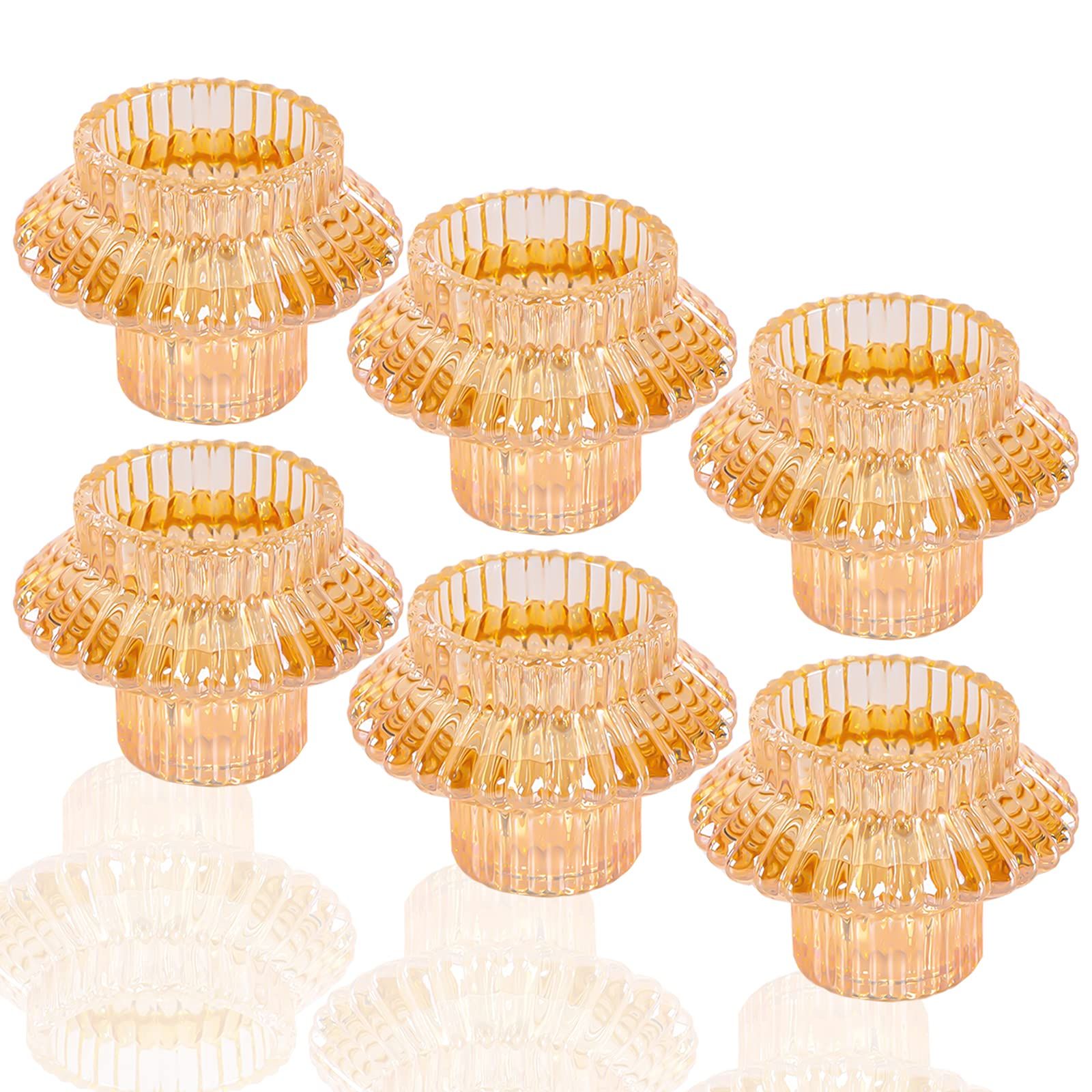 Gold ​Votive​ Candle Holders - Glass Candlestick Holders for Tealight/Taper Candle Set of 6 Wedding  | Amazon (US)