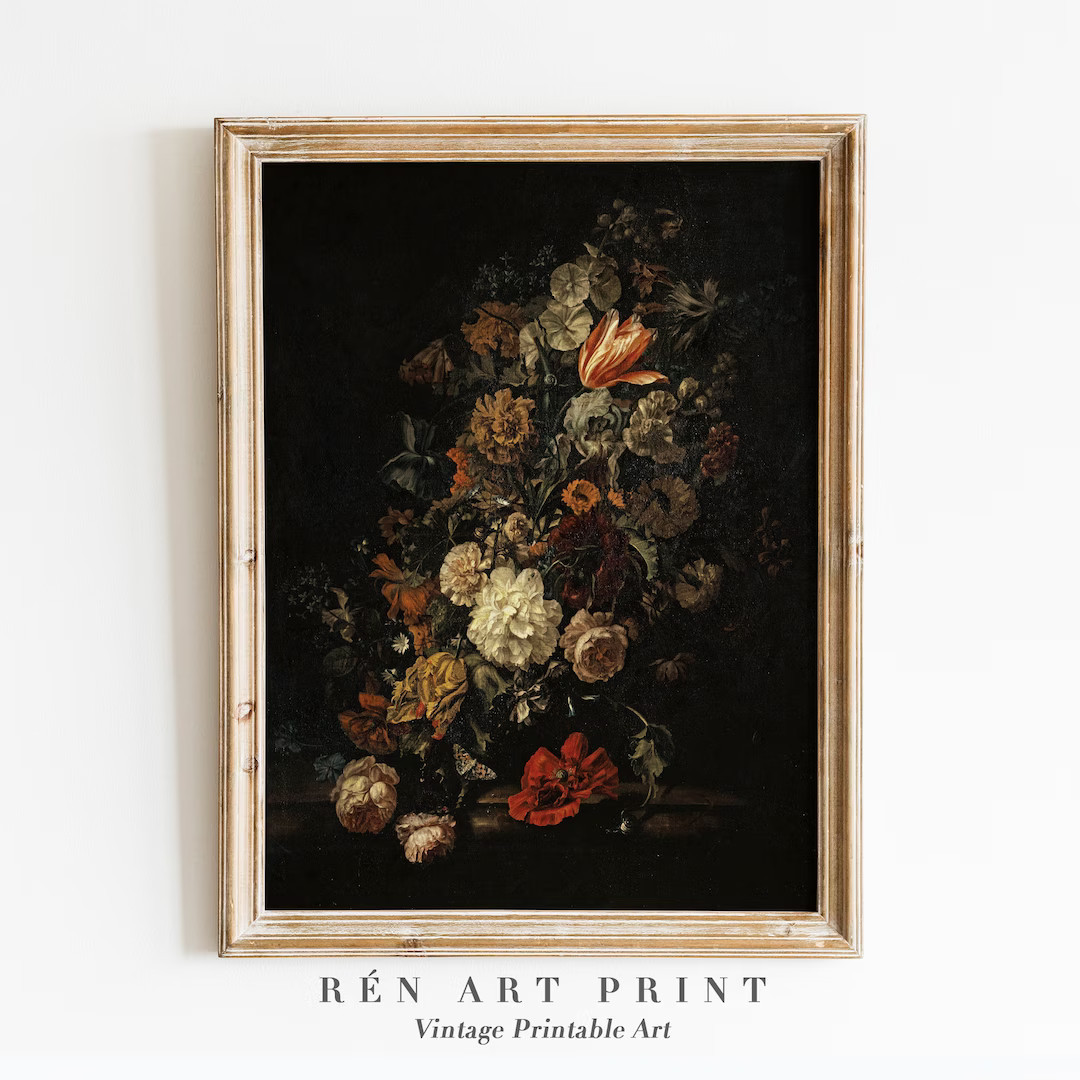 Dark Flower Painting Printable Art Moody Floral Wall Art - Etsy | Etsy (US)