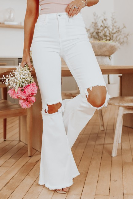 Halen Distressed White Flare Jeans | Magnolia Boutique