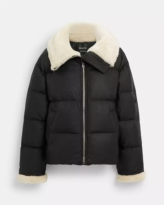 Down Jacket With Shearling Collar | Coach Outlet US
