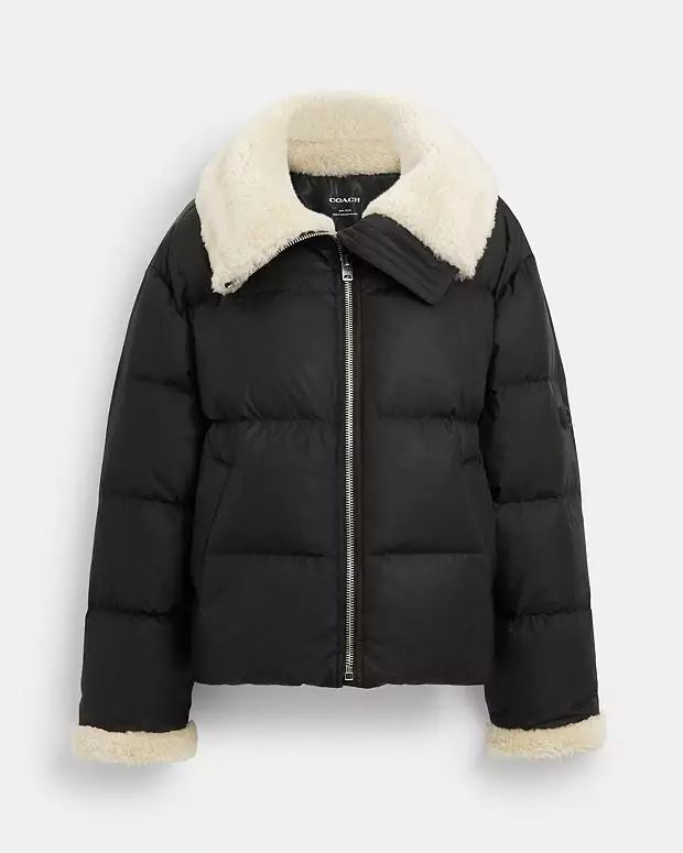 Down Jacket With Shearling Collar | Coach Outlet