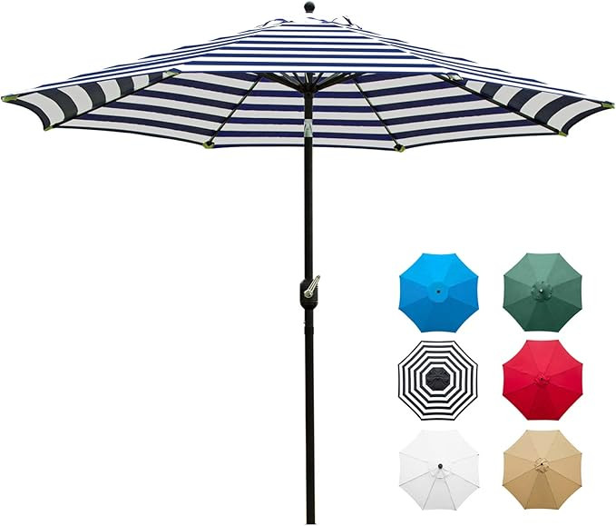 Sunnyglade 9' Patio Umbrella Outdoor Table Umbrella with 8 Sturdy Ribs (Blue and White) | Amazon (US)