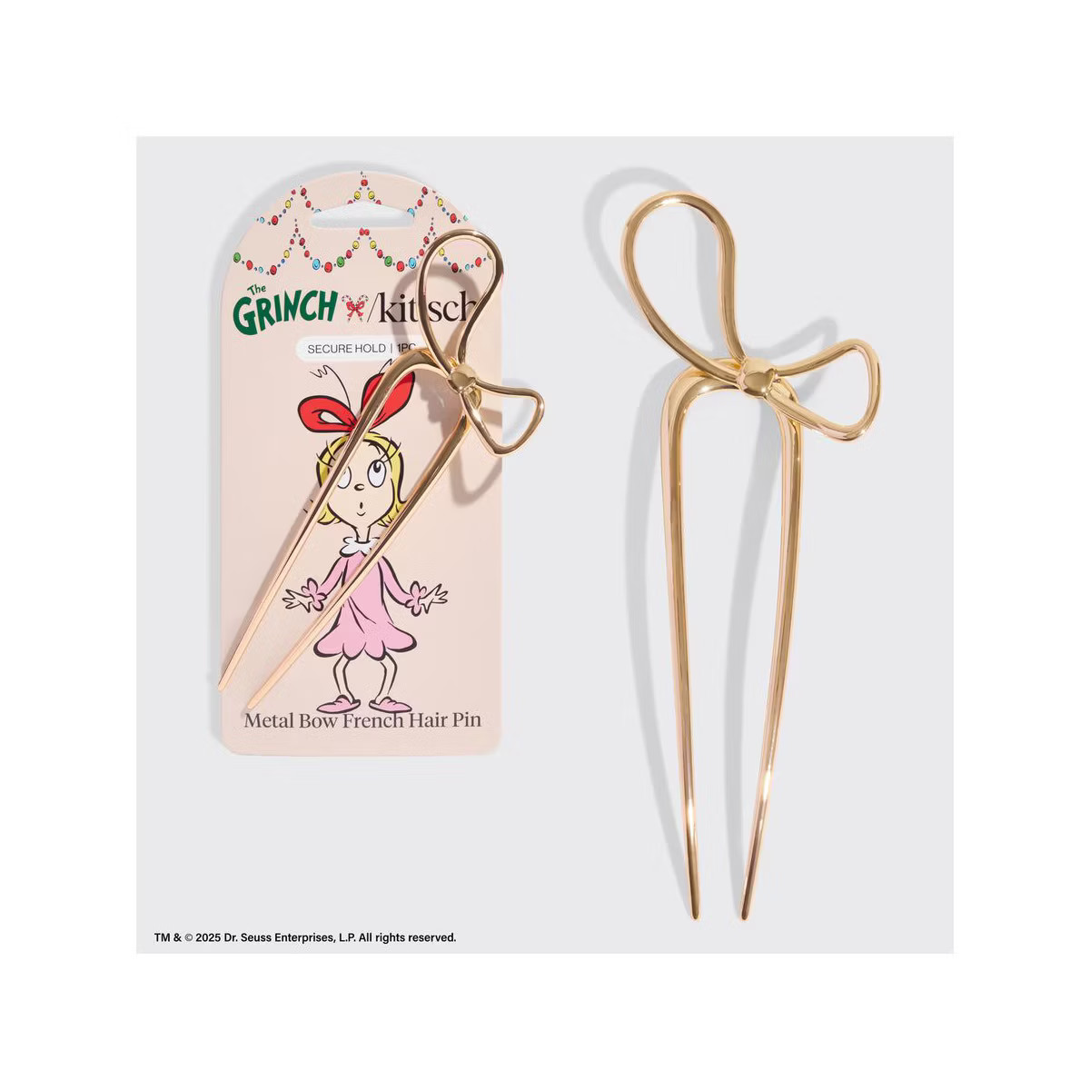 The Grinch x Kitsch Gold Bow French Hair Pin | Target