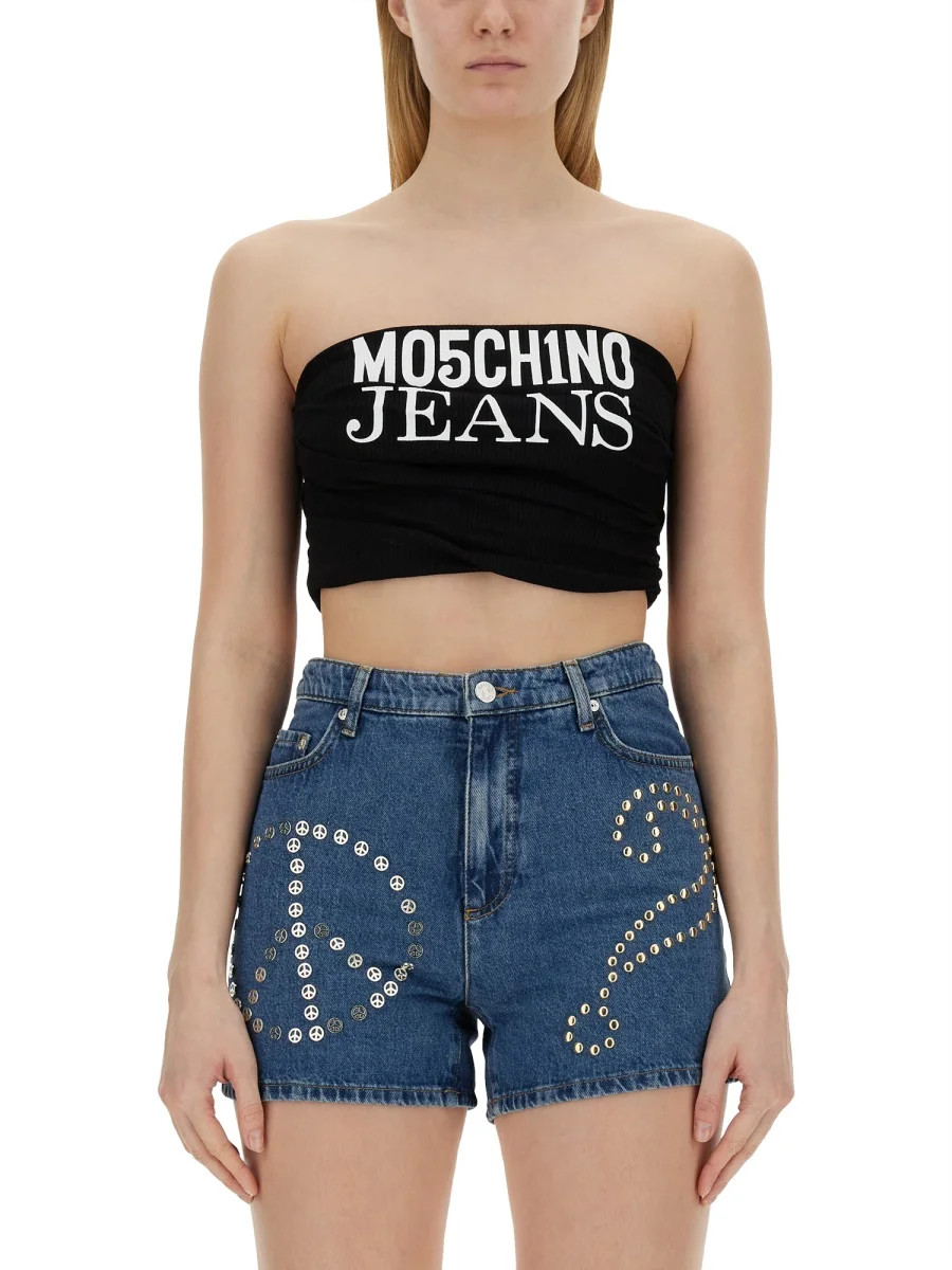Moschino Jeans Logo Printed Strapless Cropped Top | Cettire Global