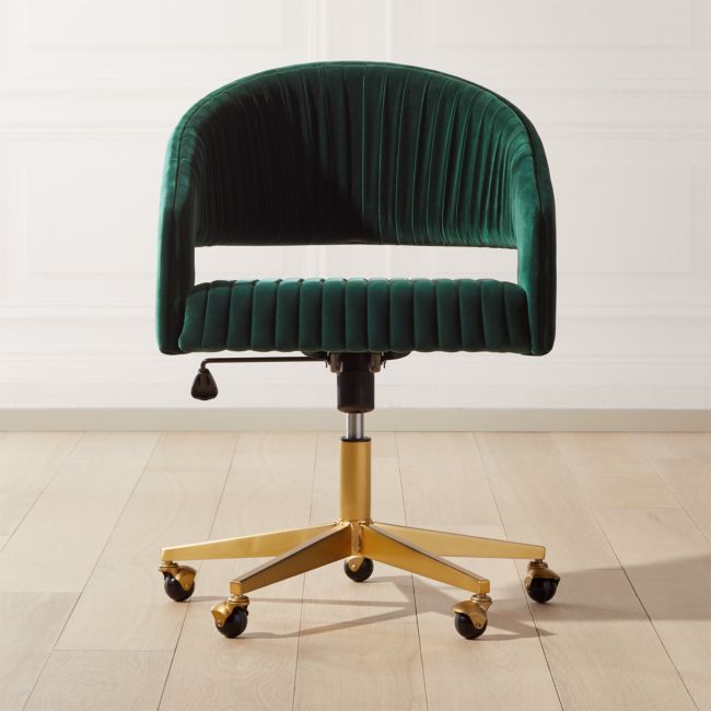 Channel Green Velvet Office Chair | CB2