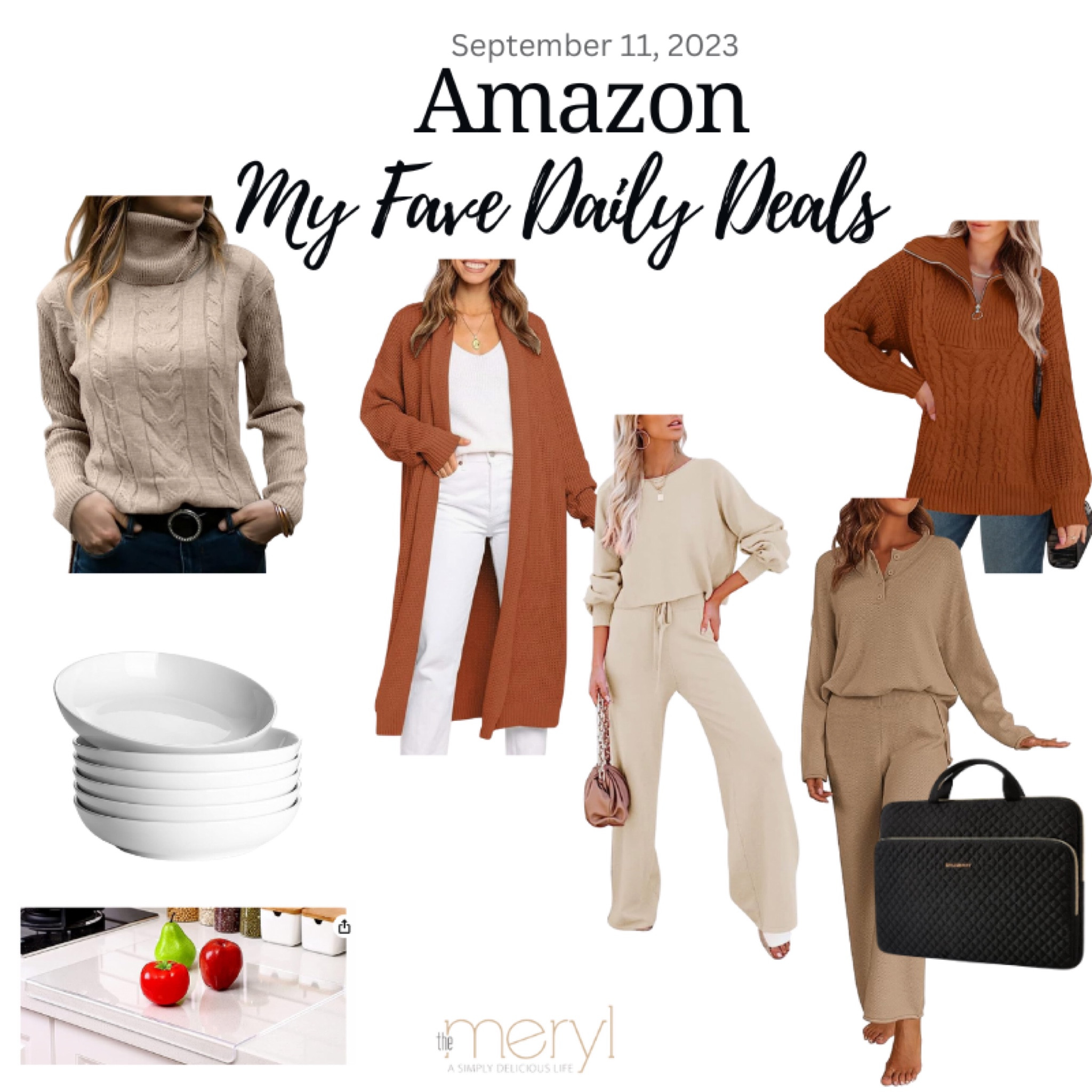 Amazon Deals 9.11.23
Cable Sweater Sweater Cardigan Matching Set Lounge Wear Athleisure Laptop Bag Acrylic Cutting Board Travel Outfit 

#LTKfindsunder50 #LTKtravel #LTKstyletip