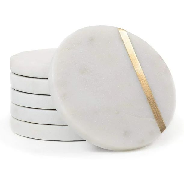 White Marble Coasters with Gold Brass Inlay for Drinks Handcrafted Modern Coasters 6 Pack 4" Wide... | Walmart (US)