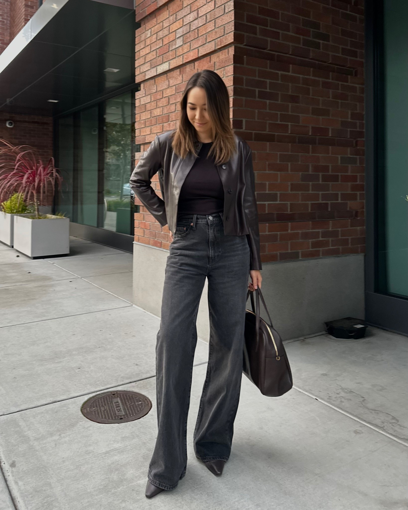 Fall outfit with classic leather jacket 

Old leather jacket - linked similar 
Levi’s wide leg ribcage 
Jcrew boots 