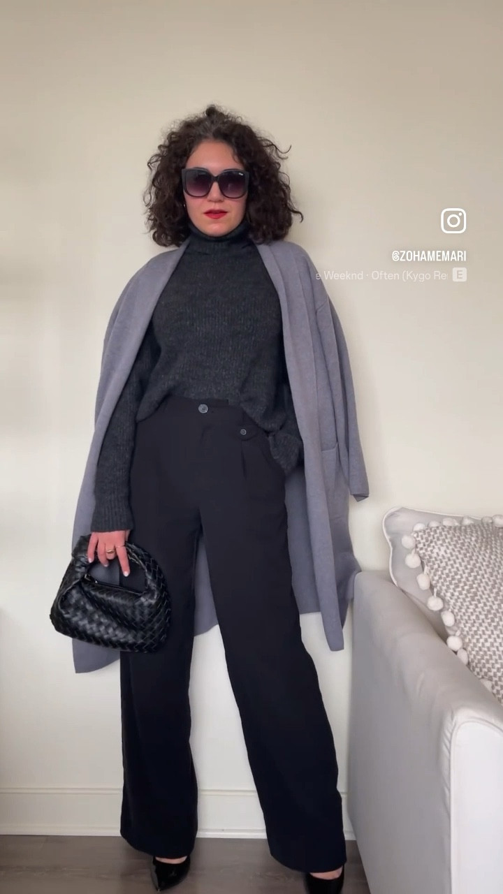 Winter outfit, cardigan sweater, chunky wool sweater, long cardigan, tailored pants, wide leg pants 

#LTKstyletip