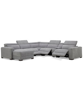Nevio 6-Pc. Fabric Power Headrest Sectional with Chaise & Console and 3 Power Motion Chairs - Mac... | Macy's