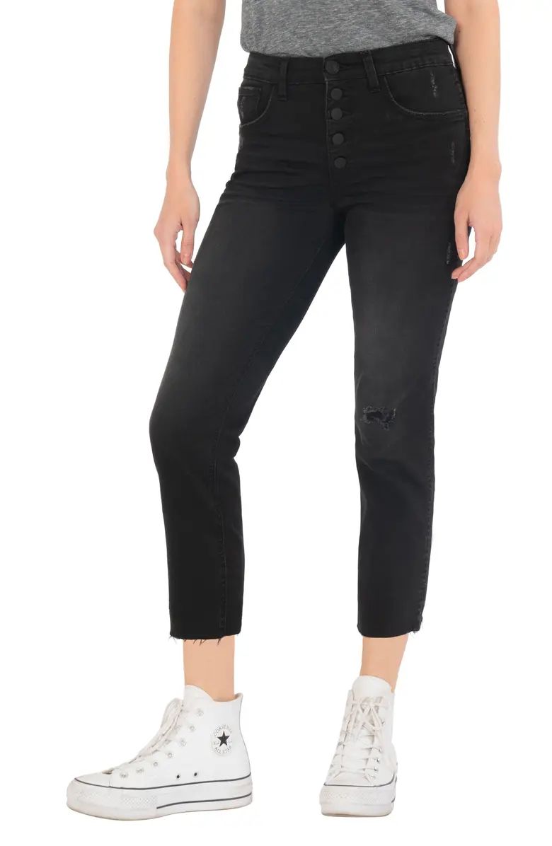 Rachael Fab Ab Exposed Button Ankle Raw Hem Mom Jeans | Nordstrom