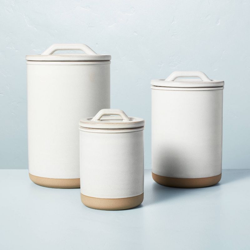 3pc Modern Rim Stoneware Canister Set Cream/Clay - Hearth & Hand™ with Magnolia | Target