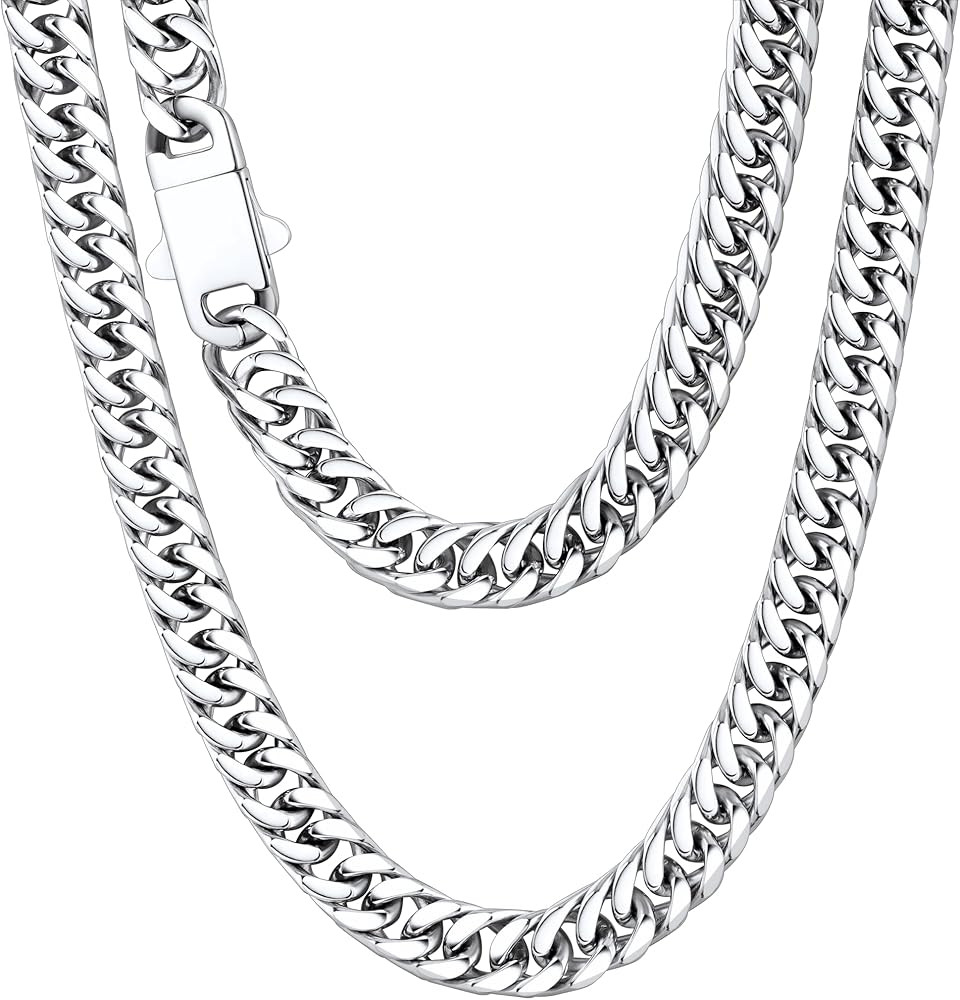 Jewlpire Diamond-Cut 316L Surgical Stainless Steel Mens Cuban Link Chain, 6/7/8MM Sweatproof & No... | Amazon (US)