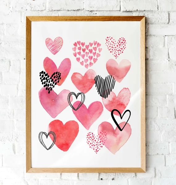 Watercolor Hearts Valentine Printable Art  Bonus Printable | Etsy Colombia | Etsy ROW