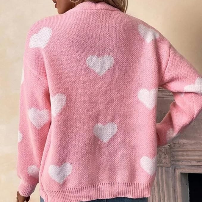Women's Heart Sweater Cardigan Long Sleeve Button Knit Valentines Day Sweater | Amazon (US)