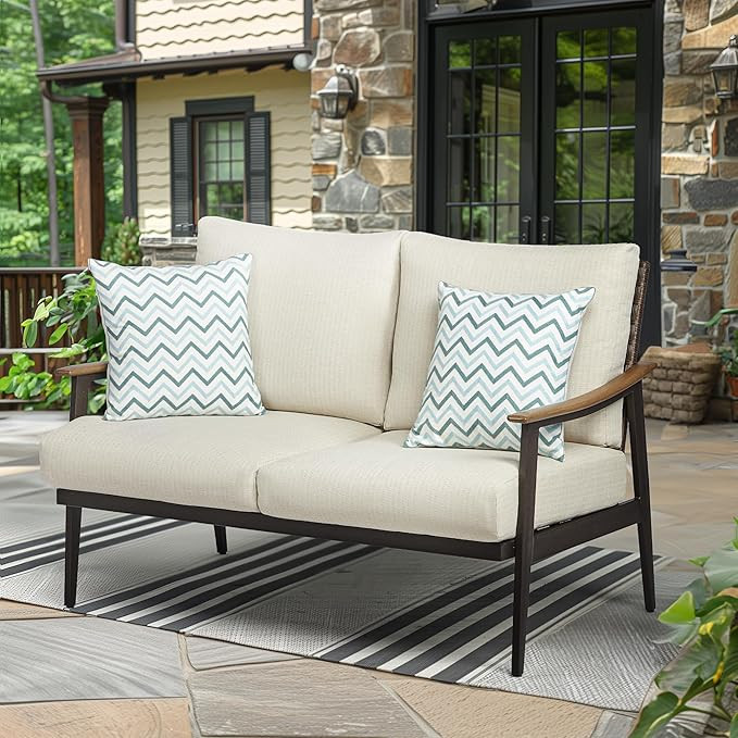 Amazon.com : NATURAL EXPRESSIONS Patio Loveseat Sofa Outdoor Furniture Metal Chair with Wicker Backrest & 6 Inches Cushion for Indoor, Front Porch, Deck, Balcony, Backyard, 51.77"(L) x 29.75"(W) x 33.86"(H). : Patio, Lawn & Garden | Amazon (US)