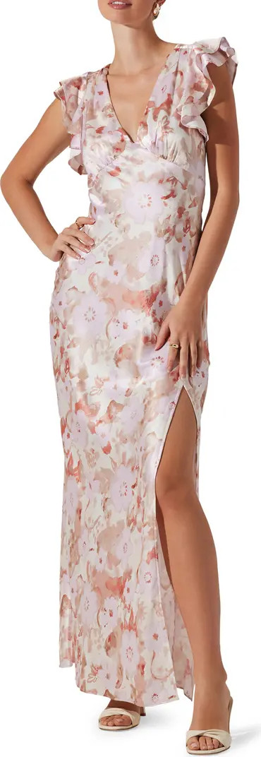 Floral Flutter Sleeve Satin Maxi Dress | Nordstrom